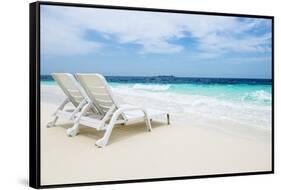 Idyllic Beach Scene in the Maldives-John Harper-Framed Stretched Canvas