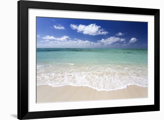 Idyllic Beach Scene with Blue Sky, Aquamarine Sea and Soft Sand, Ile Aux Cerfs-Lee Frost-Framed Photographic Print