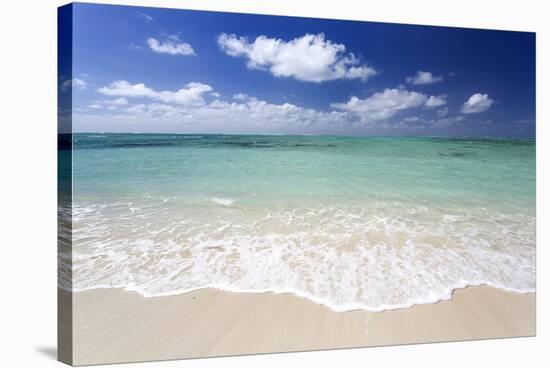 Idyllic Beach Scene with Blue Sky, Aquamarine Sea and Soft Sand, Ile Aux Cerfs-Lee Frost-Stretched Canvas
