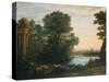 Idyllic Landscape During Sunset, 1670-Claude Lorraine-Stretched Canvas