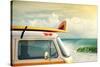 Idyllic Surfing Way of Life with a Van and Long Board near the Sea-Carlos Caetano-Stretched Canvas