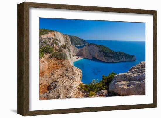 Idyllic View of Beautiful Navagio Shipwreck Beach on Zakynthos Island in Greece-Remy Musser-Framed Photographic Print