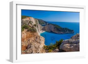 Idyllic View of Beautiful Navagio Shipwreck Beach on Zakynthos Island in Greece-Remy Musser-Framed Photographic Print