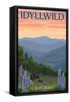 Idyllwild, California - Bear and Spring Flowers - Lantern Press Artwork-Lantern Press-Framed Stretched Canvas