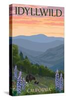 Idyllwild, California - Bear and Spring Flowers - Lantern Press Artwork-Lantern Press-Stretched Canvas