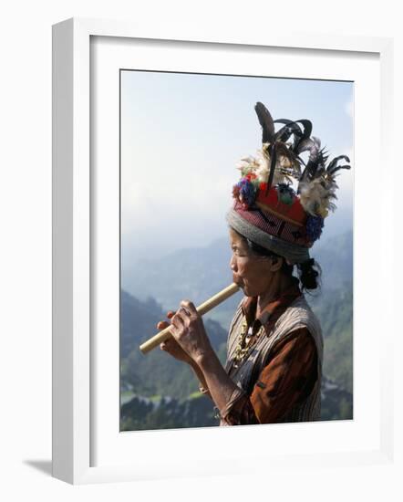 Ifugao Person Playing a Pipe, Northern Area, Island of Luzon, Philippines, Southeast Asia-Bruno Barbier-Framed Photographic Print