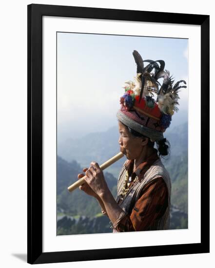 Ifugao Person Playing a Pipe, Northern Area, Island of Luzon, Philippines, Southeast Asia-Bruno Barbier-Framed Photographic Print