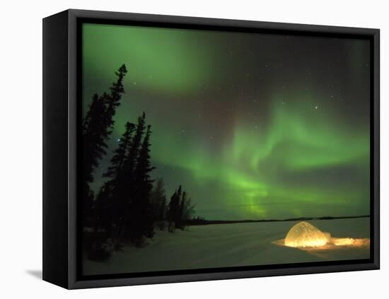 Igloo Lit Up at Night under Northern Lights Northwest Territories, Canada March 2007-Eric Baccega-Framed Stretched Canvas
