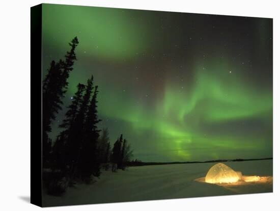 Igloo Lit Up at Night under Northern Lights Northwest Territories, Canada March 2007-Eric Baccega-Stretched Canvas