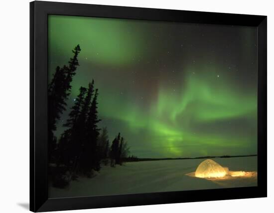 Igloo Lit Up at Night under Northern Lights Northwest Territories, Canada March 2007-Eric Baccega-Framed Photographic Print