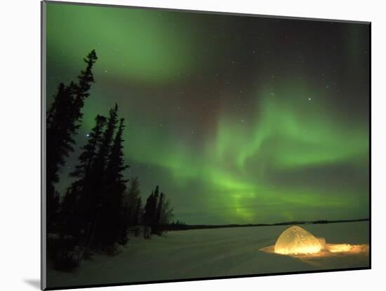 Igloo Lit Up at Night under Northern Lights Northwest Territories, Canada March 2007-Eric Baccega-Mounted Photographic Print