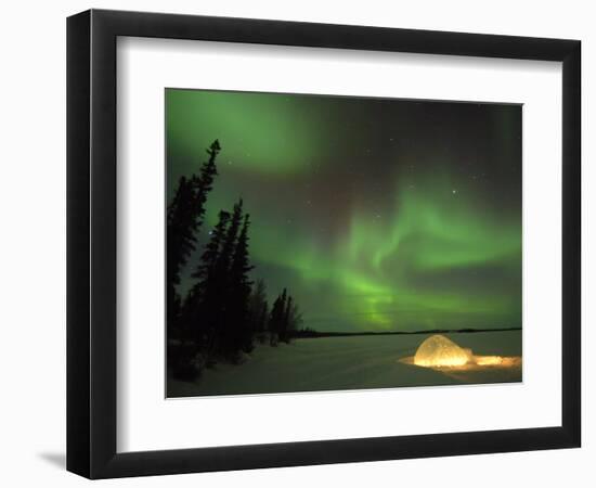 Igloo Lit Up at Night under Northern Lights Northwest Territories, Canada March 2007-Eric Baccega-Framed Photographic Print