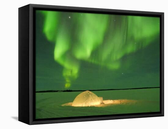 Igloo under Northern Lights, Northwest Territories, Canada March 2007-Eric Baccega-Framed Stretched Canvas