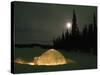 Igloo with Lights at Night by Moonlight, Northwest Territories, Canada March 2007-Eric Baccega-Stretched Canvas