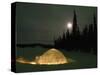 Igloo with Lights at Night by Moonlight, Northwest Territories, Canada March 2007-Eric Baccega-Stretched Canvas