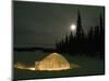 Igloo with Lights at Night by Moonlight, Northwest Territories, Canada March 2007-Eric Baccega-Mounted Photographic Print