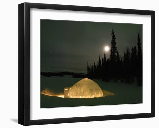 Igloo with Lights at Night by Moonlight, Northwest Territories, Canada March 2007-Eric Baccega-Framed Photographic Print