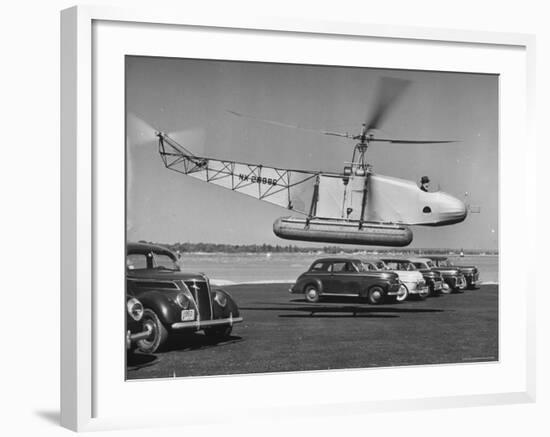 Igor Sikorsky Taking Off in Helicopter from Parking Lot-Dmitri Kessel-Framed Premium Photographic Print