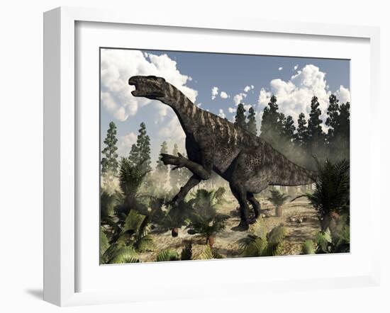 Iguanodon Dinosaur Roaring-Stocktrek Images-Framed Art Print