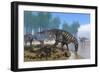 Iguanodon Dinosaurs Herd at the Shoreline - 3D Render-Stocktrek Images-Framed Art Print