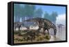 Iguanodon Dinosaurs Herd at the Shoreline - 3D Render-Stocktrek Images-Framed Stretched Canvas