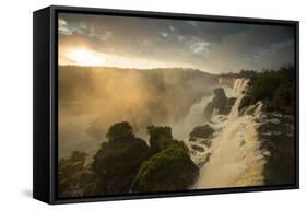 Iguazu Falls at Sunset with Salto Mbigua in the Foreground-Alex Saberi-Framed Stretched Canvas