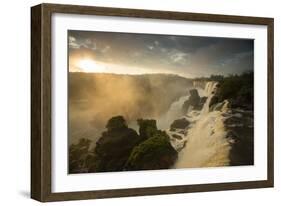 Iguazu Falls at Sunset with Salto Mbigua in the Foreground-Alex Saberi-Framed Photographic Print