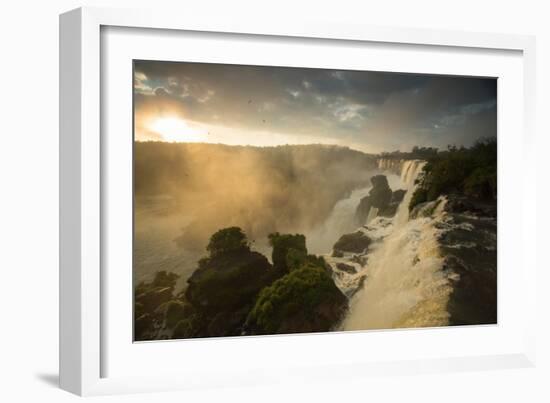 Iguazu Falls at Sunset with Salto Mbigua in the Foreground-Alex Saberi-Framed Photographic Print