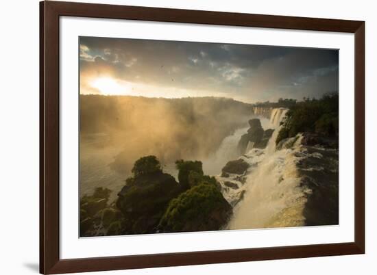 Iguazu Falls at Sunset with Salto Mbigua in the Foreground-Alex Saberi-Framed Photographic Print