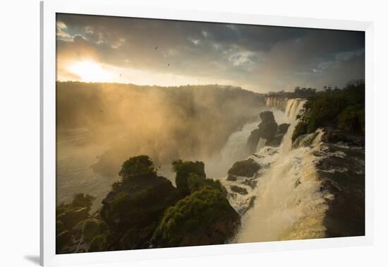 Iguazu Falls at Sunset with Salto Mbigua in the Foreground-Alex Saberi-Framed Photographic Print