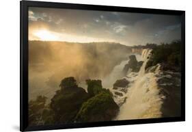 Iguazu Falls at Sunset with Salto Mbigua in the Foreground-Alex Saberi-Framed Photographic Print