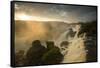 Iguazu Falls at Sunset with Salto Mbigua in the Foreground-Alex Saberi-Framed Stretched Canvas