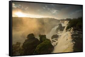 Iguazu Falls at Sunset with Salto Mbigua in the Foreground-Alex Saberi-Framed Stretched Canvas