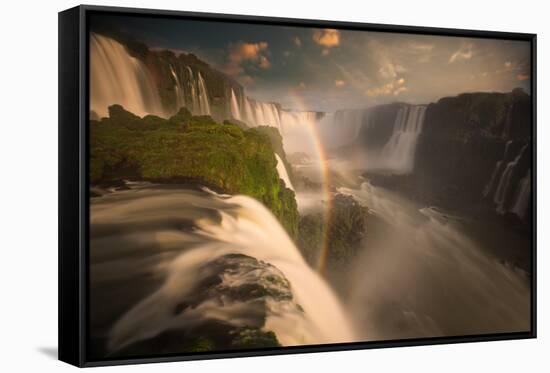 Iguazu Falls Waterfall at Sunset-Alex Saberi-Framed Stretched Canvas