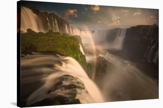 Iguazu Falls Waterfall at Sunset-Alex Saberi-Stretched Canvas