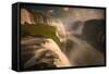 Iguazu Falls Waterfall at Sunset-Alex Saberi-Framed Stretched Canvas