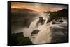 Iguazu Falls Waterfall at Sunset-Alex Saberi-Framed Stretched Canvas