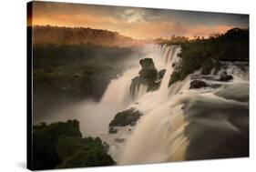 Iguazu Falls Waterfall at Sunset-Alex Saberi-Stretched Canvas