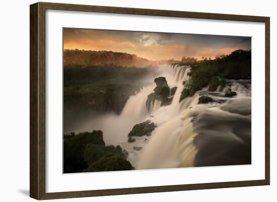 Iguazu Falls Waterfall at Sunset-Alex Saberi-Framed Photographic Print