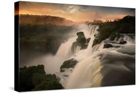 Iguazu Falls Waterfall at Sunset-Alex Saberi-Stretched Canvas