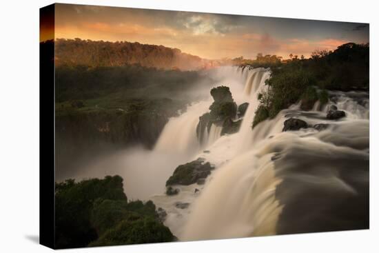 Iguazu Falls Waterfall at Sunset-Alex Saberi-Stretched Canvas