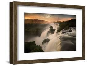 Iguazu Falls Waterfall at Sunset-Alex Saberi-Framed Photographic Print