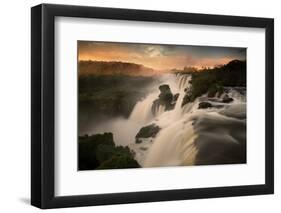 Iguazu Falls Waterfall at Sunset-Alex Saberi-Framed Photographic Print