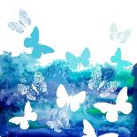 Watercolor Blue Background with Butterflies. Vector-Ihnatovich Maryia-Stretched Canvas