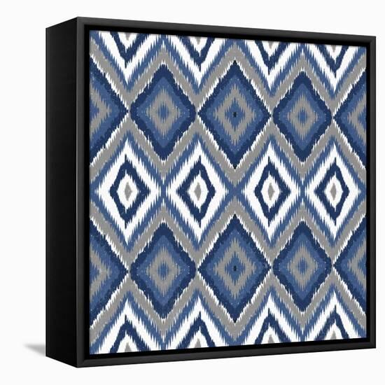 Ikat Blues-Ann Bailey-Framed Stretched Canvas