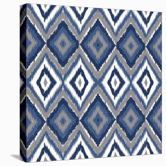 Ikat Blues-Ann Bailey-Stretched Canvas