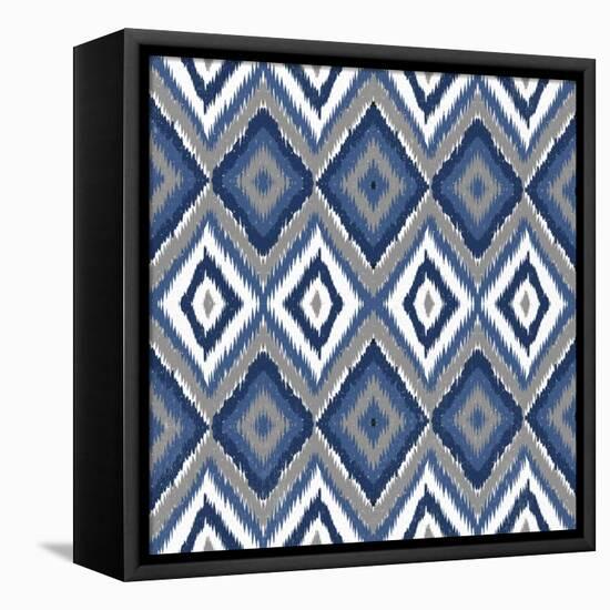 Ikat Blues-Ann Bailey-Framed Stretched Canvas