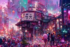 Anime Street Scene Computer Generated-iKinoto-Framed Photographic Print