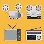 Flat Design Retro Objects with a Film Projector, Tape Recorder, TV and Radio-IKuvshinov-Stretched Canvas