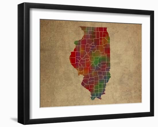 IL Colorful Counties-Red Atlas Designs-Framed Giclee Print